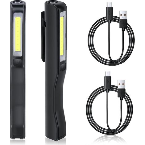 Lampe de Travail, Rechargeable COB Baladeuse LED Ultra Lumineuse avec Clip Magnétique, Lampe de poche 3W USB, Camping Lampe,Lampe d'inspection pour Garage, Camping, d'Urgence, etc
