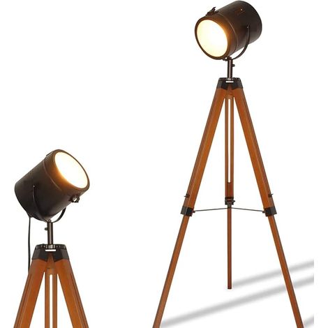 ALPINALUZ Lámparas de Pie Contemporáneas: Trípode de Madera para Sala de Estar y Focos Altos Ajustables para Dormitorio - Estilo Vintage Negro (1/5)