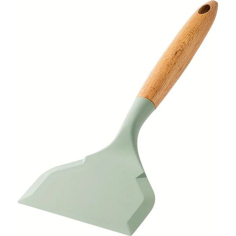 (Vert, 3 pièces) Spatule en silicone de style japonais pour tamagoyaki avec manche en bois, spatule large antiadhésive et polyvalente.