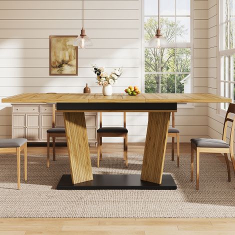 Table à manger extensible moderne, aspect bois massif, piètement stable avec pieds antidérapants réglables, table de salle à manger polyvalente pour les petits espaces et la cuisine, couleur chêne (1/5)