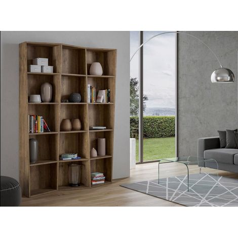 Bibliothèque bois noyer déstructurée Brika 137 cm (1/5)