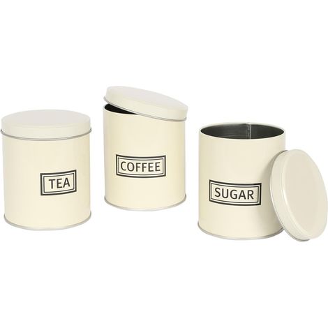 Ensemble 3 bidons ronds métal thé café sucre crème avec couvercle (1/5)