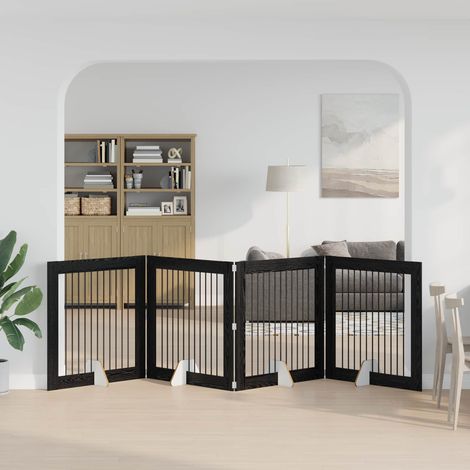 vidaXL Puerta para perros plegable con soportes 4 uds. Roble Negro (1/5)