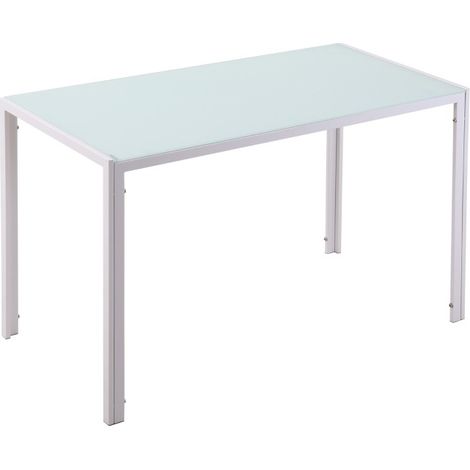 Mesa de comedor rectangular de cristal templado 120x60x75 cm blanca para 4 personas (1/5)