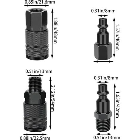 Luftschlauchanschlüsse, 12-teiliges I/M-Luftkupplungs- und Buchsenset, 1/4-Zoll-NPT-Industrie-Schnellanschlusssatz, 1/4-Zoll-Luftanschlüsse für den Automobilbau, Anschlüsse für Druckluftwerkzeuge und (1/5)