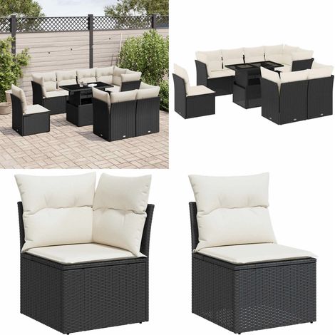 Salon de jardin 9 pcs avec coussins noir résine tressée - Ensemble Salon De Jardin - Meuble Extérieur - Résine Tressée - Rotin Synthétique - Canapé D'extérieur - Home & Living (1/5)