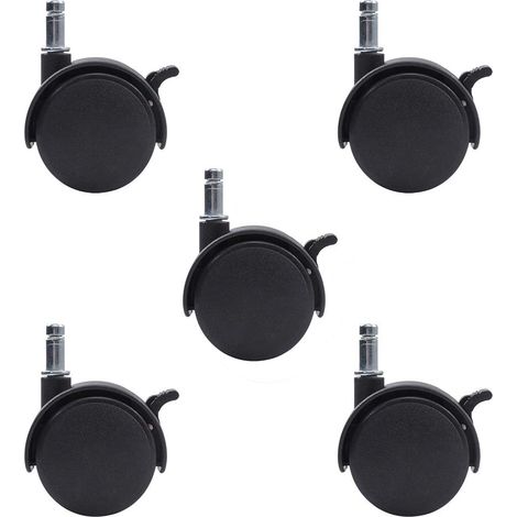 Roulettes Pivotantes Avec Frein - 50 mm - Tige M8 - Pour Fauteuils Bureau Et Meubles - Lot De 5 (1/2)
