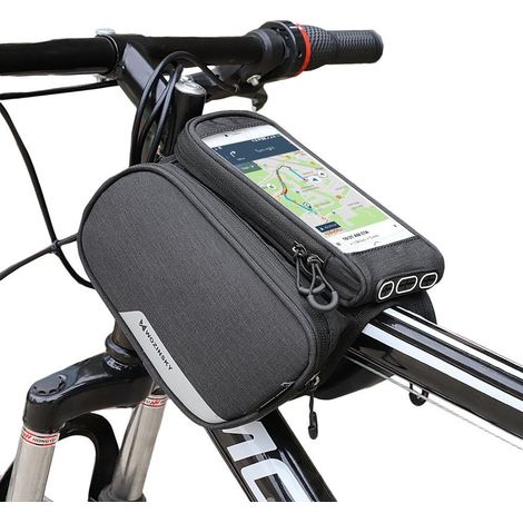 Bolsa para cuadro de bicicleta + funda desmontable para teléfono de hasta 6,5" 1,5 l negra (1/5)