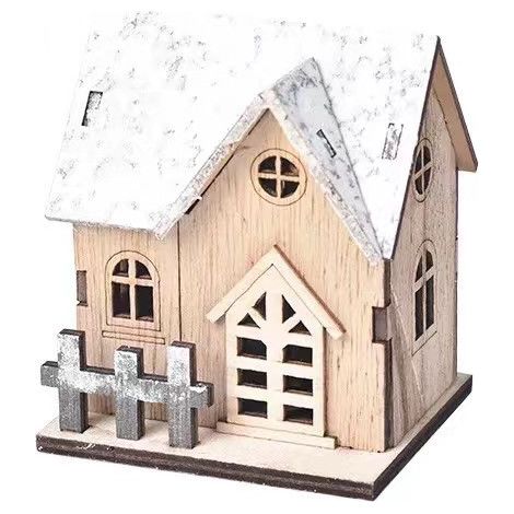 Maisonnette en bois décor de Noël avec fenêtres cintrées, style village hivernal (1/4)