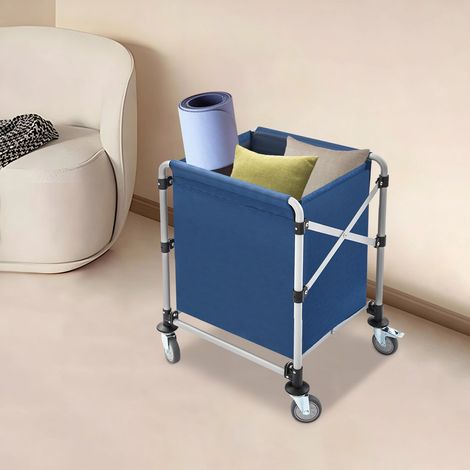 Chariot à linge pliable à roulettes, capacité 100 kg, Panier à linge commercial avec cadre pliable en acier et tissu Oxford, Pour appartements, maisons, blanchisseries, Bleu