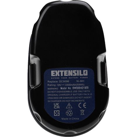 EXTENSILO 2x Battery compatible with Dewalt DC527 FlashLight, DC520KA, DC515K, DC515B, DC515N Power Tools (3300 mAh, NiMH, 18 V) (1/3)
