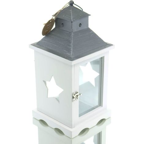 Boltze Weihnachtslaterne Davos S Weiß 24,5 cm - Holz & Metall (1/3)