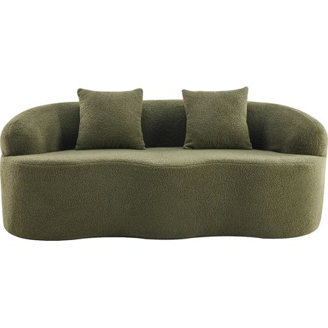 Sofá Biplaza Curvado, Cojines Integrados, Reposabrazos Redondos, Espuma y Muelles, para Salón y Oficina, Verde (1/5)
