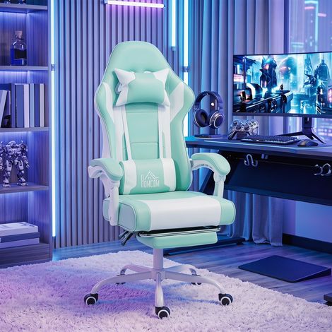 Fauteuil de jeu avec massage lombaire, vibration, inclinaison jusqu'à 155°, bleu, design moderne (1/5)