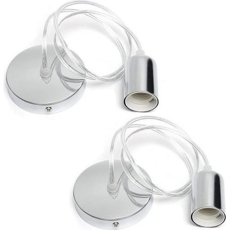 2x E27 Edison Socket Retro Pendant Light, 1 Head DIY Ceiling Light Holder, Lamp Holder for Kitchen or Bar - Silver (1/5)