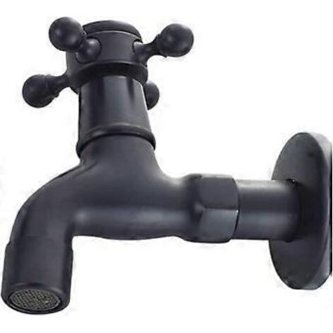 Robinet d'eau froide vintage à poignée unique avec interface G1/2 - Robinet de lavabo mural (noir)