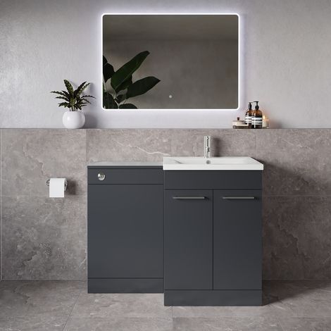Napoli 460 Gloss Grey Pearl 1100mm 2 Door Vanity Unit Toilet Suite with Glide Basin - 1100mm - Chrome 160mm HandleWithout Kingston Toilet Pan