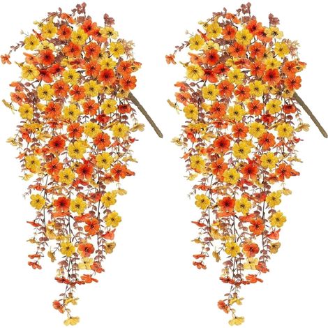 2 Pack Guirlande Fleurs Artificielles Deco Automne 75cm Jaune PVC pour Halloween Interieur Automne Fausse Fleur Decoration (1/5)