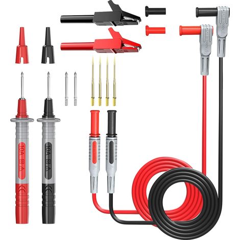 Kit de cordons de test pour multimètre, rallonges fiche banane 4 mm avec pinces crocodile, 8 sondes de test, sondes de test, jeu d'embouts de mesure. (1/5)