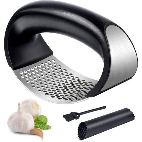 Presse-ail, nettoyage et éplucheur de tube à l'ail en silicone, Noir