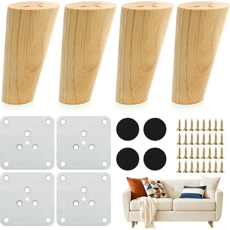 4PCS Pieds de Meuble en chêne, Pieds de Table Robustes en Bois, Convient pour Les Cuisines, Les Salles de Bains, La Rénovation de Meubles et Les Projets de Bricolage (Incliné 10 cm) (1/5)
