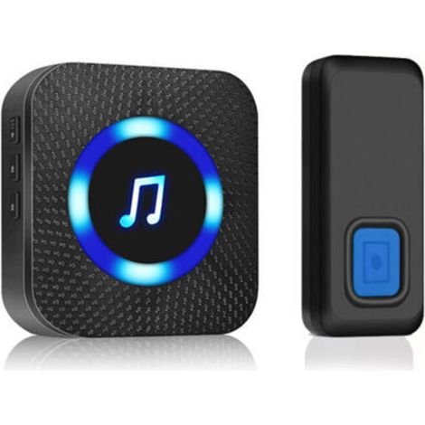 Coupée de porte sans fil, sonnette de porte de porte de 300 m de longueur cloche électronique étanche, kit de cloche électrique domestique avec récepteur inséré, 50 types de mélodie, LED noir bleu