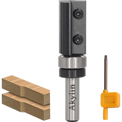 Fraise à affleurer à plaques réversibles, tige de 8 mm, lame en carbure interchangeable sur 4 côtés, fraise à affleurer avec roulement à billes, fraise à bois pour le traitement des bords (1/5)