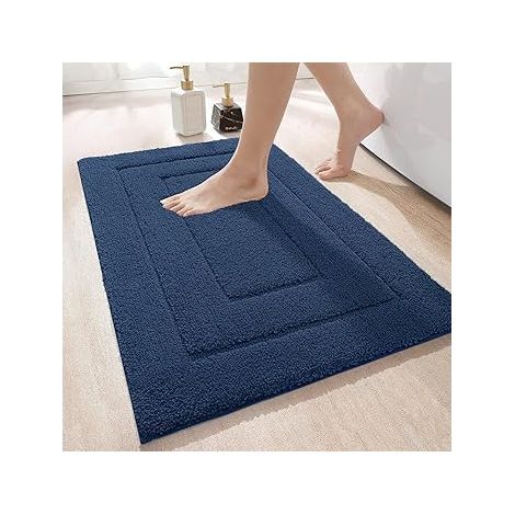 Navy Blue Non-Slip Bathroom Mat, 50x80 cm, Microfiber, Soft and Absorbent, Machine Washable, Extra Thick Shower Mat (1/5)