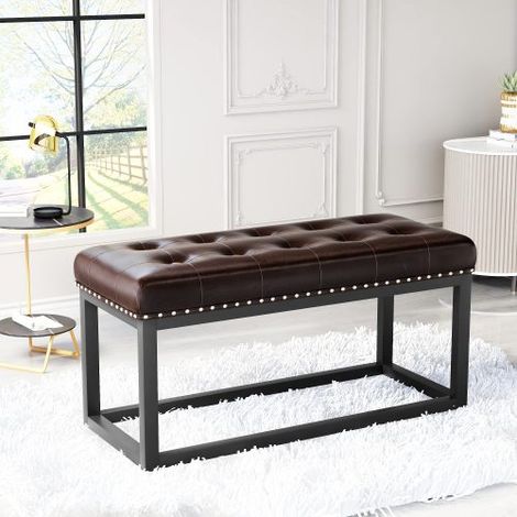 Banc rembourré de style rétro, doté d'une assise en similicuir capitonné  banc de salle à manger à structure métallique de style industriel — idéal pour les entrées, les chambres, les salons ou en tan