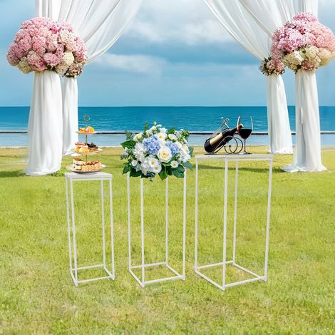 Set de 3 supports en métal, forme rectangulaire, vase géométrique affichage styles, blanc, 3 tailles, mariage, anniversaire, fête décoration stand (1/5)
