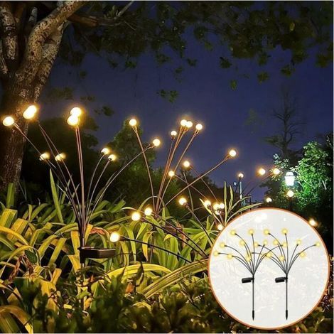 Lot de 2 lumiere luciole solaire exterieur, Lampe Solaire Led Firefly Plug Light, lumière luciole à énergie solaire, Lampes Solaires Extérieures, Lampes Solaires de Jardin-10 perles de LED (1/5)