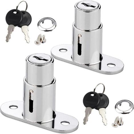 CSPARKV Lot de 2 serrures de tiroir à piston, serrures de portes coulissantes, serrures à poussée pour classeurs, portes d'armoires, serrures de portes coulissantes, tiroirs de fenêtre, vitrines, etc. (1/4)