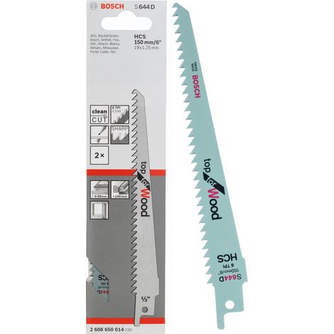 BOSCH S644D (pkt of 5) Top for wood 150mm 6TPI