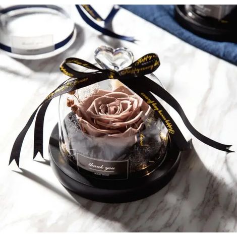 Rose Éternelle - Dôme En Verre Avec Éclairage - Décoration Intérieure Romantique - 1 Pièce