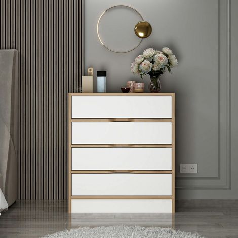 Petite commode moderne 4 tiroirs effet noyer & blanc BYRON (1/5)