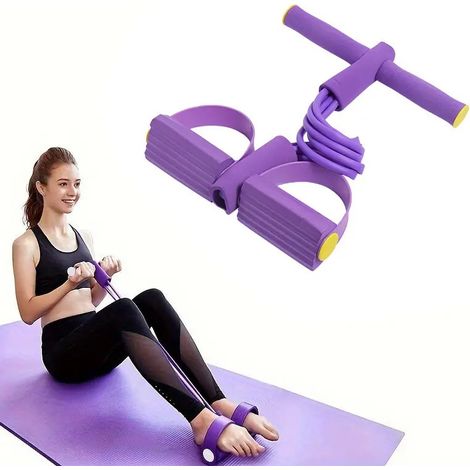 Banda de resistencia accionada con el pie, ayuda para abdominales, equipo de fitness para mujeres, cuerda para dominadas en casa, pedal de PVC de cuatro tubos [morado] (1/3)