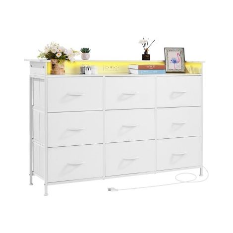 Commode haute en tissu à 9 tiroirs meuble de rangement avec bacs (1/5)