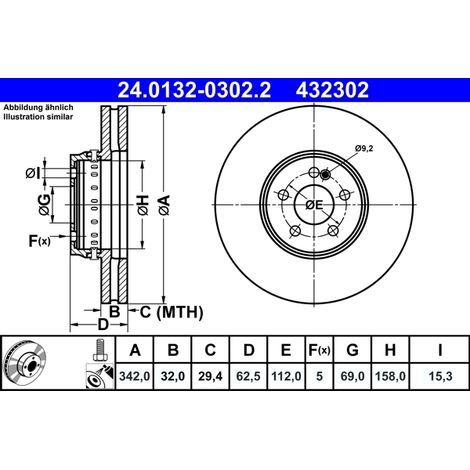 Lot de 2 Disques de frein ATE 24.0132-0302.2 MERCEDES-BENZ 000 421 28 12