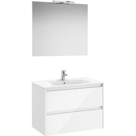 MUEBLE LAVABO 800MM TENET 2 CAJONES + ESPEJO Y APLIQUE LED BLANCO BRILLO