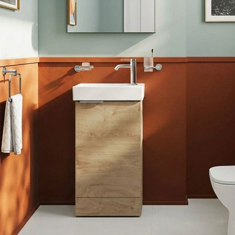 Vitra S20 Square RH Floor Standing Vanity Unit and Basin 450mm Wide - Maple Oak (1/4)