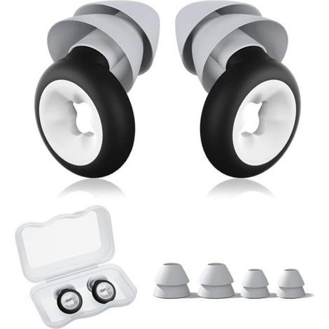 (Black)Reusable silicone earplugs, noise-canceling, for sleeping, working, and traveling. Comfortable and hypoallergenic. (1/5)