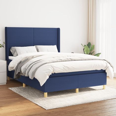 vidaXL Sommier à lattes de lit avec matelas Bleu 140x190 cm Tissu (1/5)
