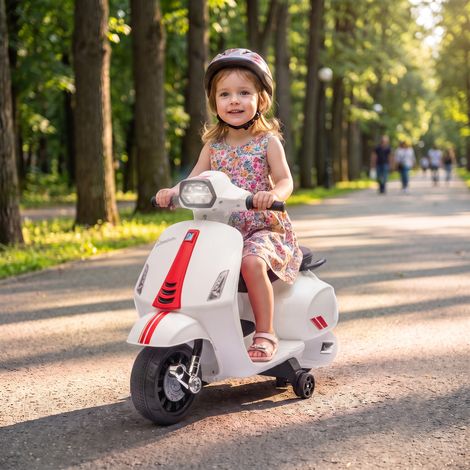 Moto électrique pour enfants de 2 à 4 ans avec batterie 6V phare Clochette et roues auxiliaires blanches (1/5)