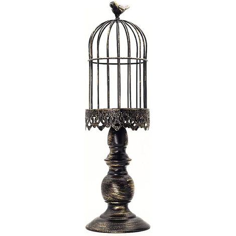 Bougeoir en forme de cage à oiseaux, en métal sculpté vintage avec dessus de cage à oiseaux, décoration en fer pour table, mariage, maison