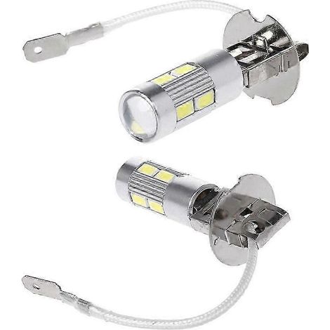 Lot de 2 ampoules LED H3 haute puissance et longue durée de vie pour feux de brouillard et feux de position, 10 SMD 5630/5730, ultra-lumineuses. (1/4)