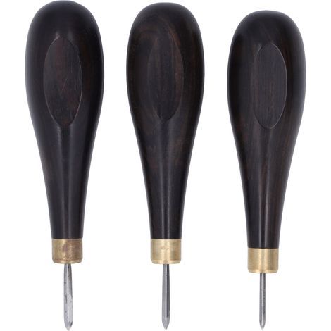 3 Pièces Alène de Sellerie en Cuir, Manche en Santal Rouge, Outils de Couture pour Travail du Cuir DIY, Pénétration Robuste 3mm 4mm 5mm