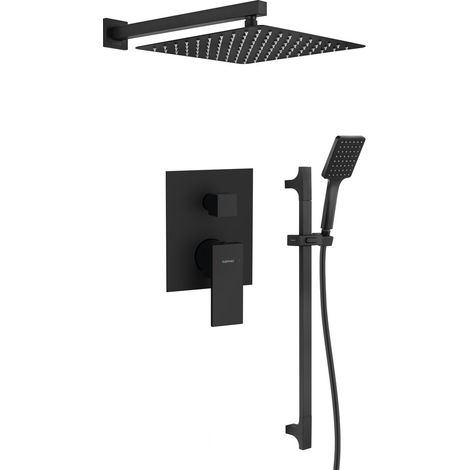 CUBEMIX Set de Douche à Encastrer avec Robinet, 2 Sorties, noir mat