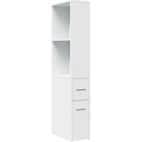 Práctico armario de baño estrecho con ruedas 22 x 41 x 135 cm espacio de almacenamiento de diseño en madera de ingeniería blanca 020050664 (1/5)