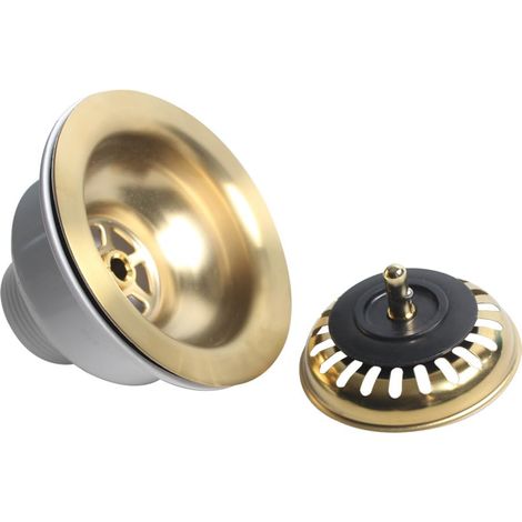 XK223C041-K Desagüe de lavabo 114 mm - Kit de drenaje para cubeta única - Kit de desagüe - Oro cepillado SUS304 - Filtro XK223C041-K, XK223C041-Oro Cepillado (1/5)