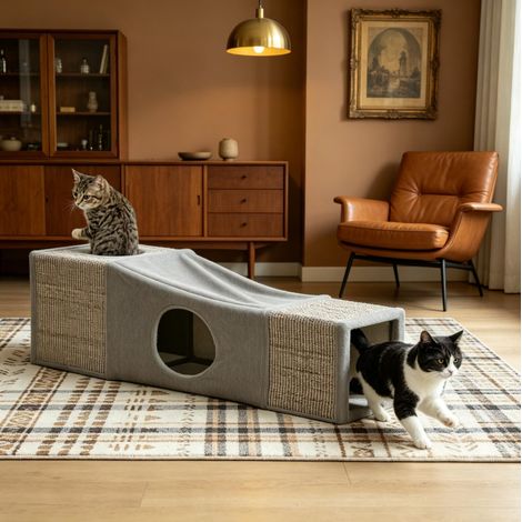 Tunnel gioco per gatti da interno in sisal con ingressi multipli e pallina sospesa - CHICFURN (1/5)
